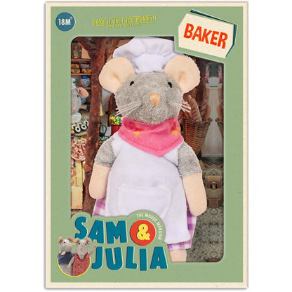 Plüsch-Maus Bäckerin von Sam & Julia, 12 cm groß, aus weicher Baumwolle und Polyester