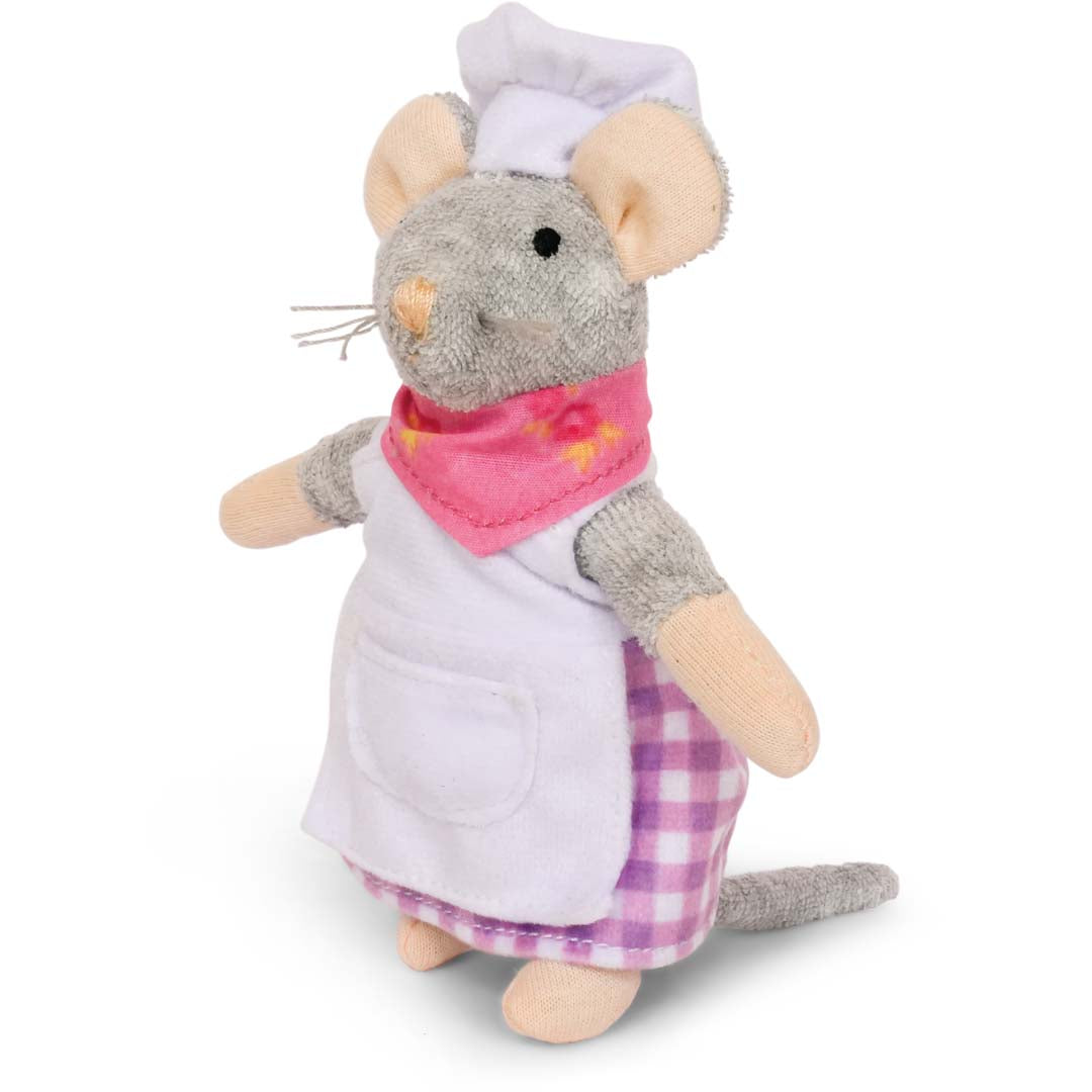 Plüsch-Maus Bäckerin von Sam & Julia, 12 cm groß, aus weicher Baumwolle und Polyester