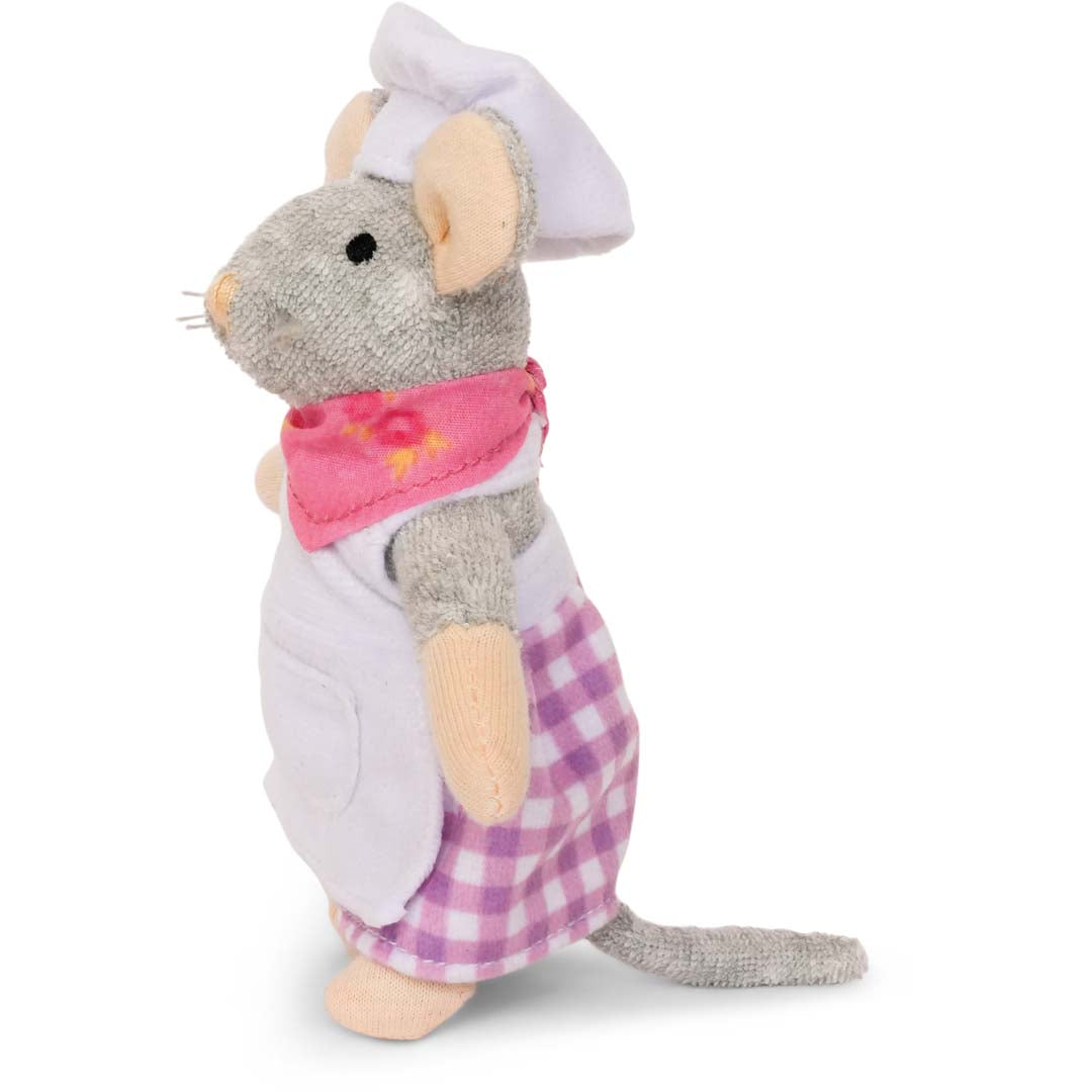 Plüsch-Maus Bäckerin von Sam & Julia, 12 cm groß, aus weicher Baumwolle und Polyester