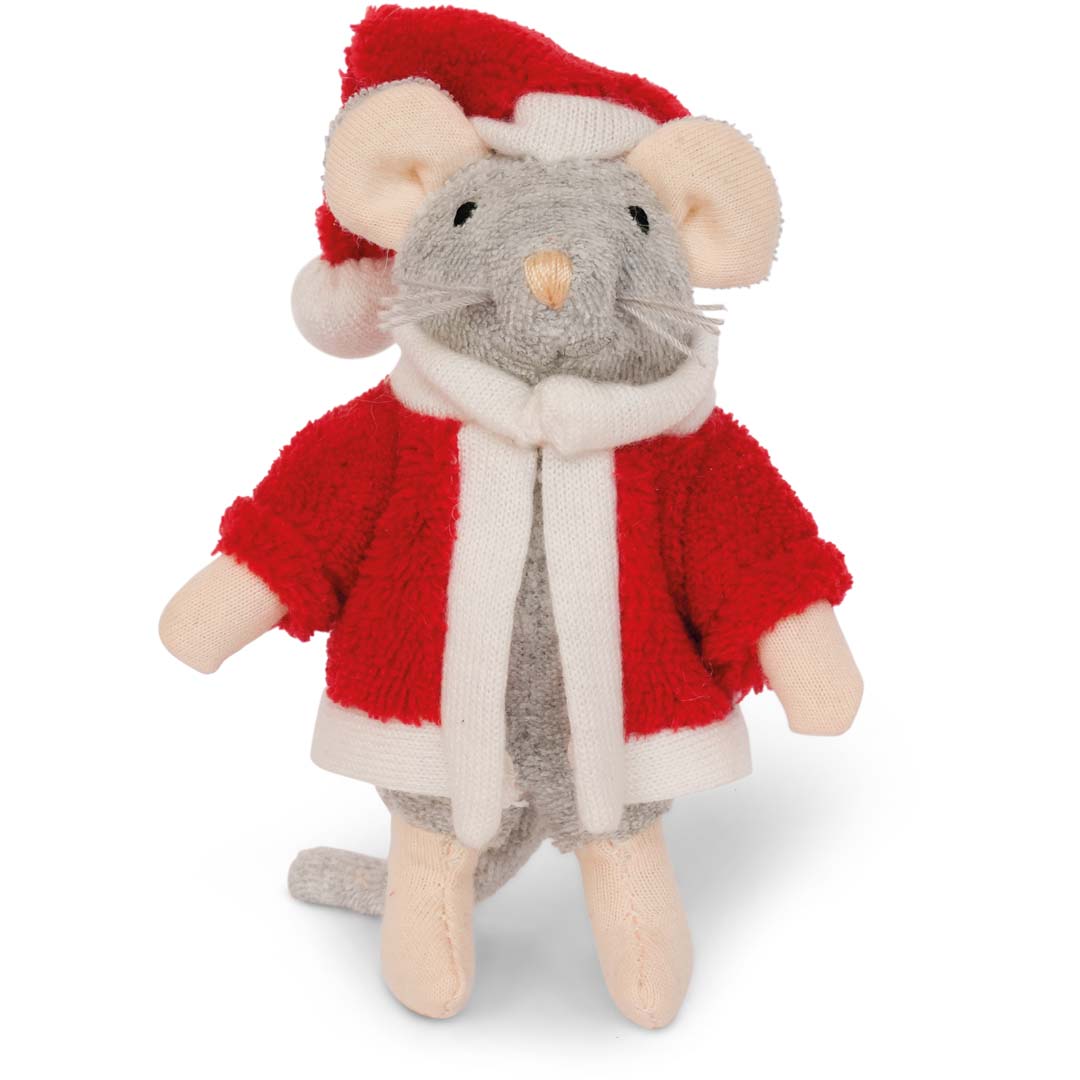 Kleine Plüsch-Maus Sam & Julia Santa mit rotem Weihnachtsmann-Kostüm und weißer Mütze