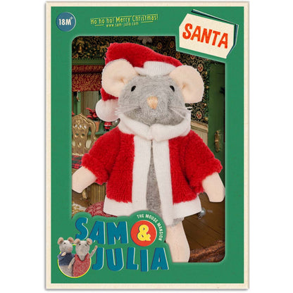 Kleine Plüsch-Maus Sam & Julia Santa mit rotem Weihnachtsmann-Kostüm und weißer Mütze