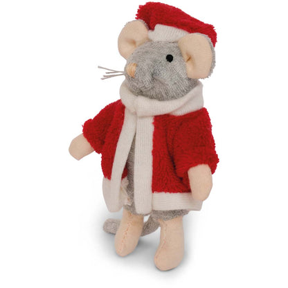 Kleine Plüsch-Maus Sam & Julia Santa mit rotem Weihnachtsmann-Kostüm und weißer Mütze