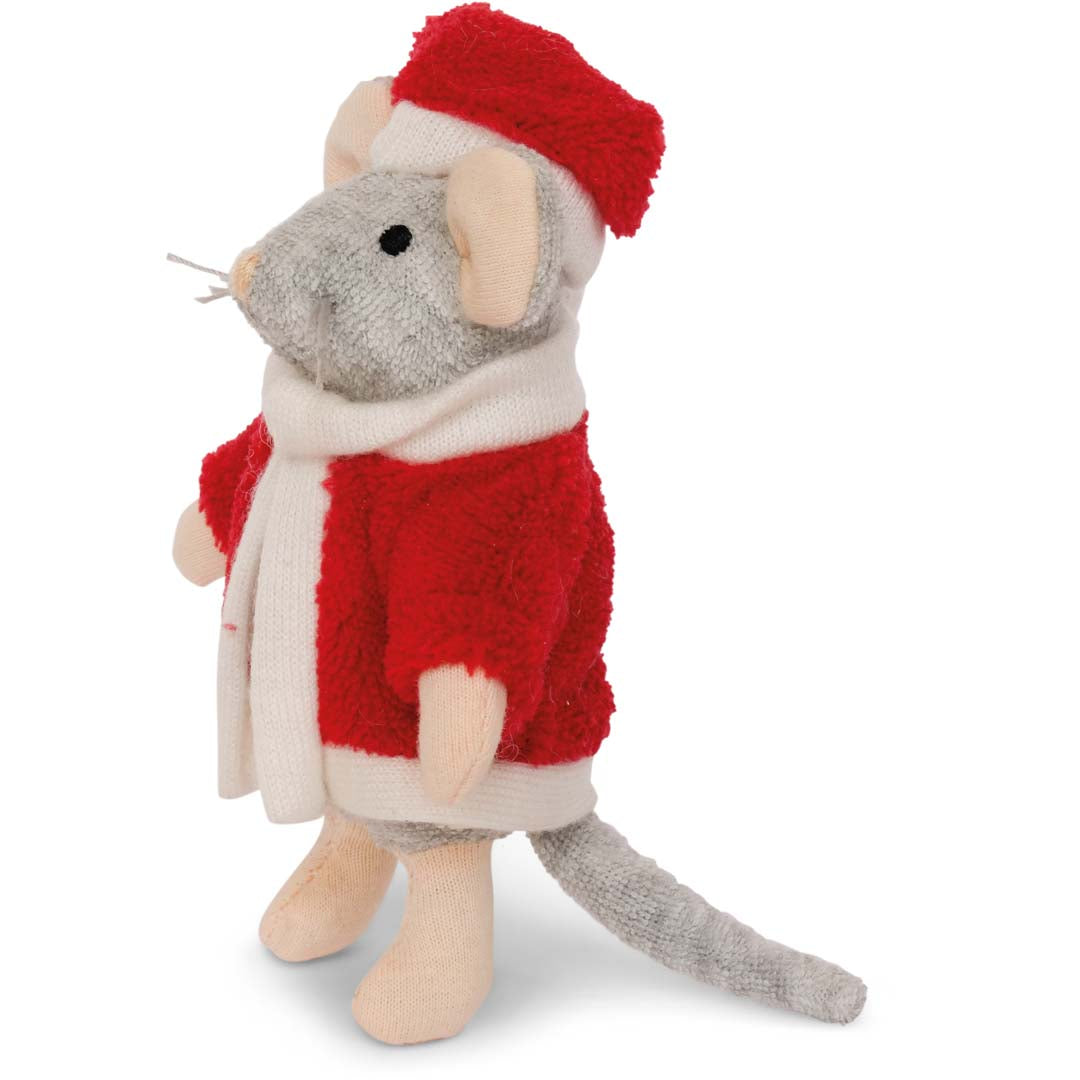 Kleine Plüsch-Maus Sam & Julia Santa mit rotem Weihnachtsmann-Kostüm und weißer Mütze