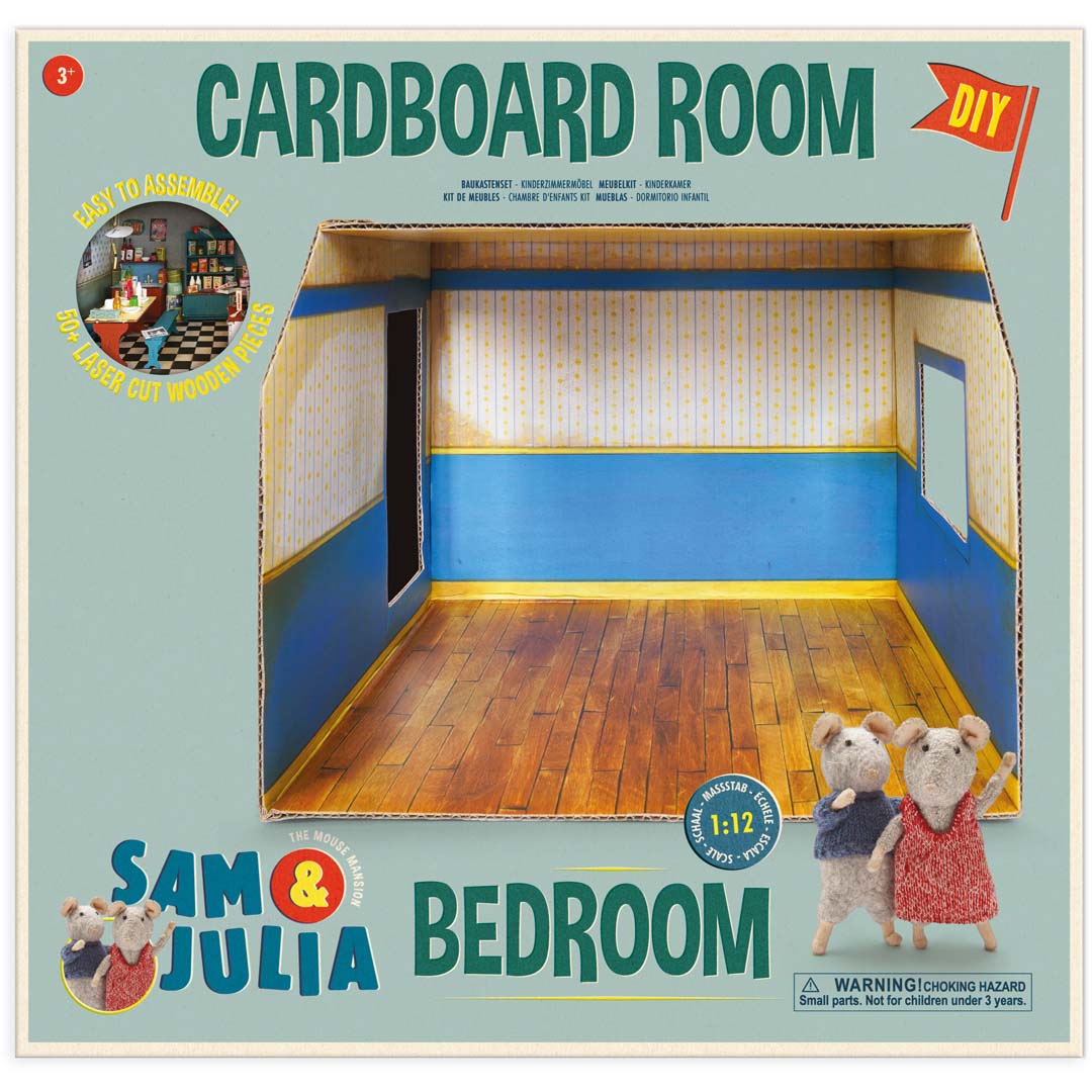 Karton-Zimmer Mäusehaus-Kinderzimmer von Sam & Julia mit Tapeten und Bodenmustern