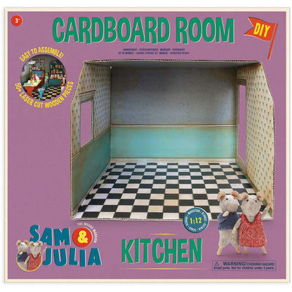 Papphaus-Küche Sam & Julia mit bedruckter Tapete und Bodenbelag in Miniaturformat