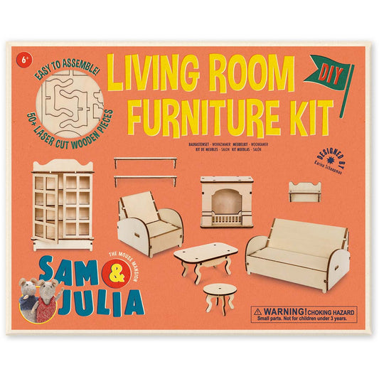 Holz-Baukastenset Mäusehaus-Wohnzimmer von Sam & Julia mit Möbelteilen zum Zusammensetzen