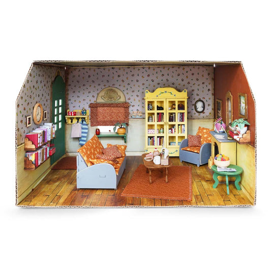 Holz-Baukastenset Mäusehaus-Wohnzimmer von Sam & Julia mit Möbelteilen zum Zusammensetzen