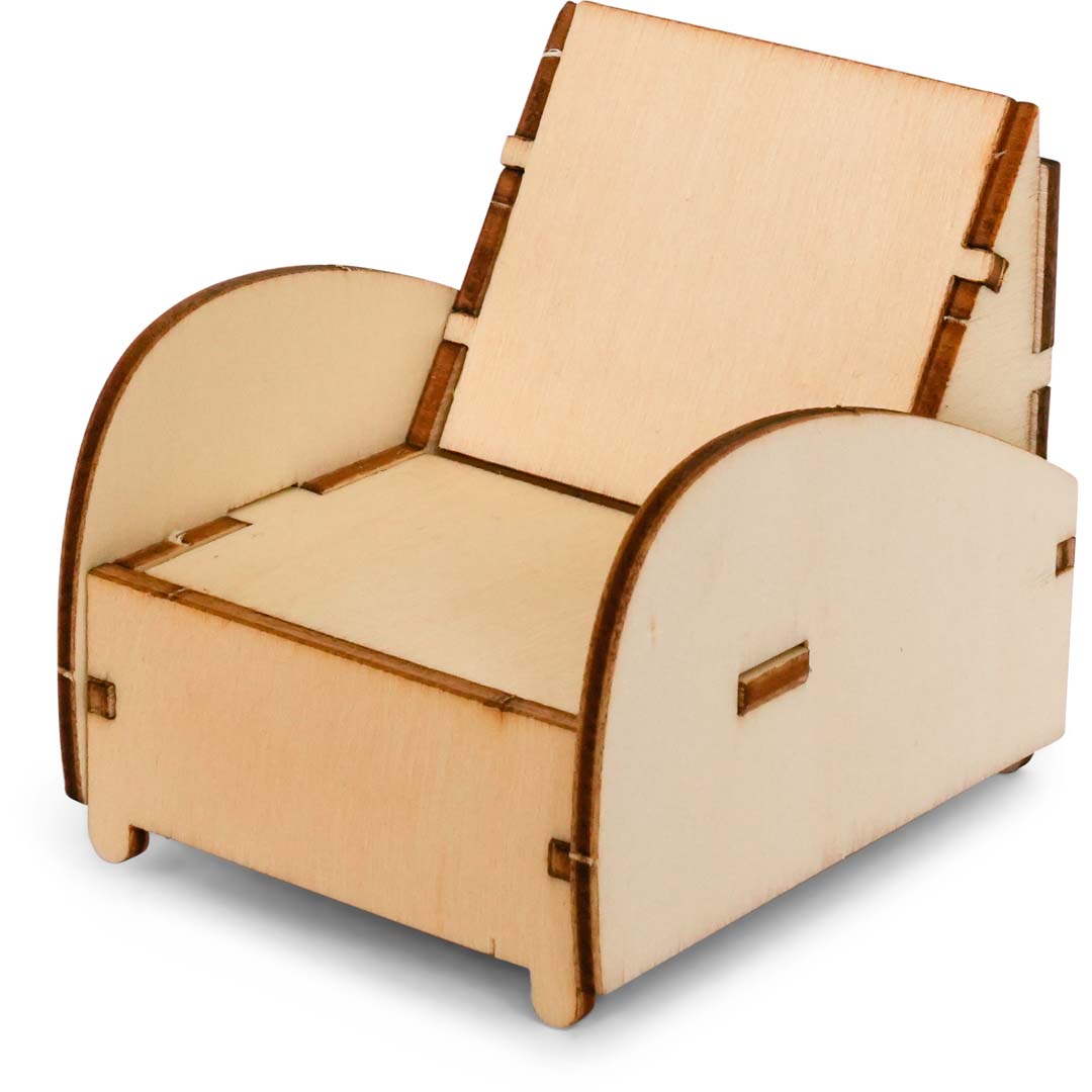 Holz-Baukastenset Mäusehaus-Wohnzimmer von Sam & Julia mit Möbelteilen zum Zusammensetzen