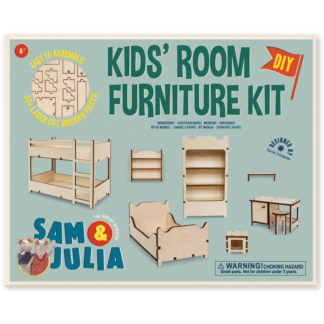 Holz-Baukastenset Sam & Julia Mäusehaus mit vorgeschnittenen Möbelteilen für Miniaturzimmer