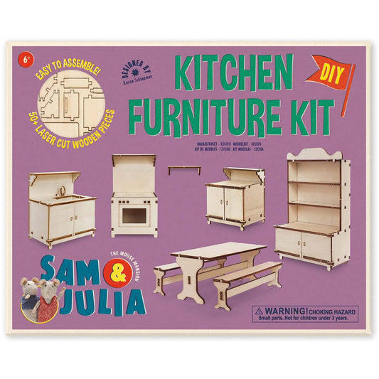 Holz-Baukastenset Sam & Julia Mäusehaus-Küche mit Herd, Spüle, Tisch und Schränken im Maßstab 1:12