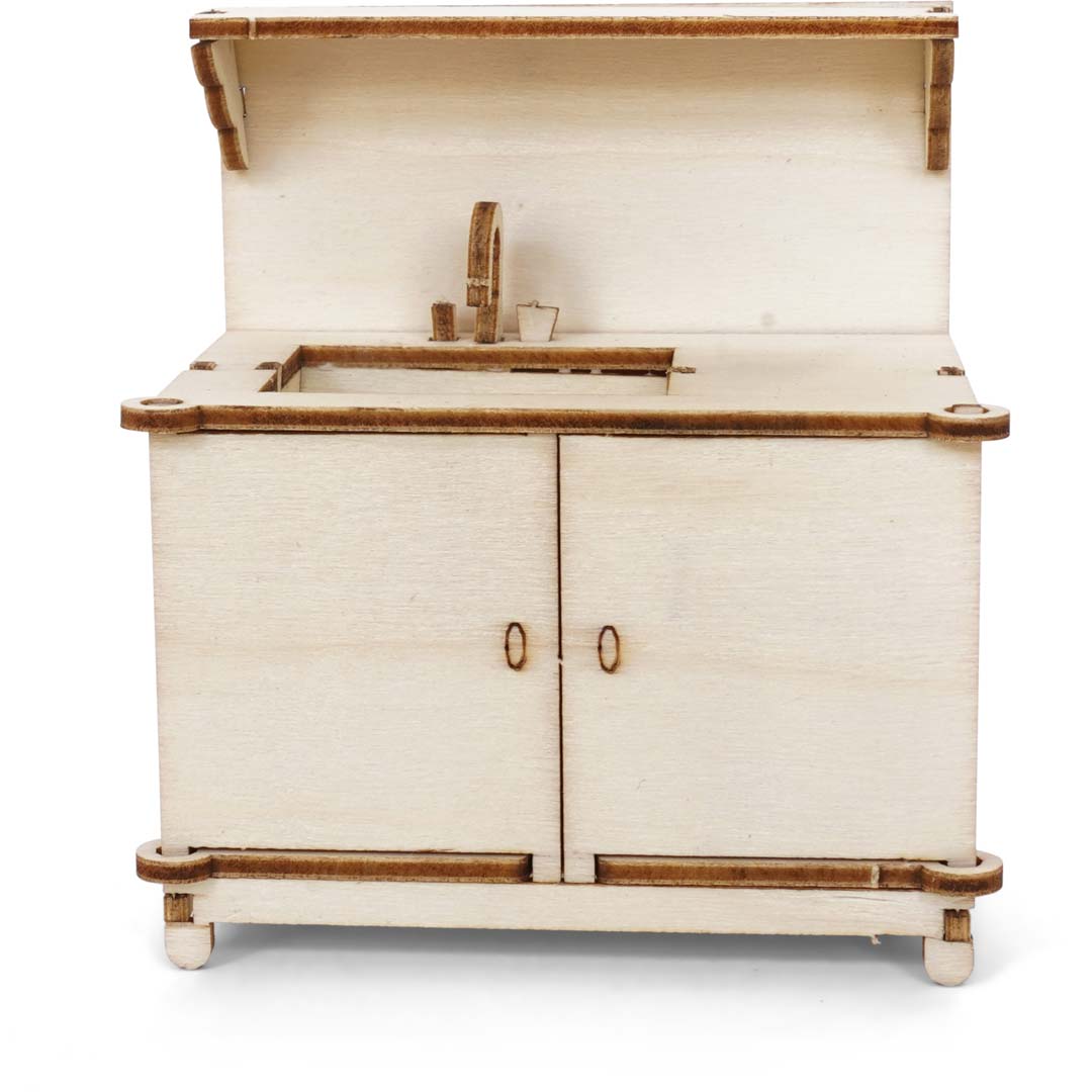 Holz-Baukastenset Sam & Julia Mäusehaus-Küche mit Herd, Spüle, Tisch und Schränken im Maßstab 1:12