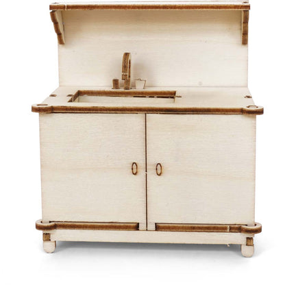 Holz-Baukastenset Sam & Julia Mäusehaus-Küche mit Herd, Spüle, Tisch und Schränken im Maßstab 1:12