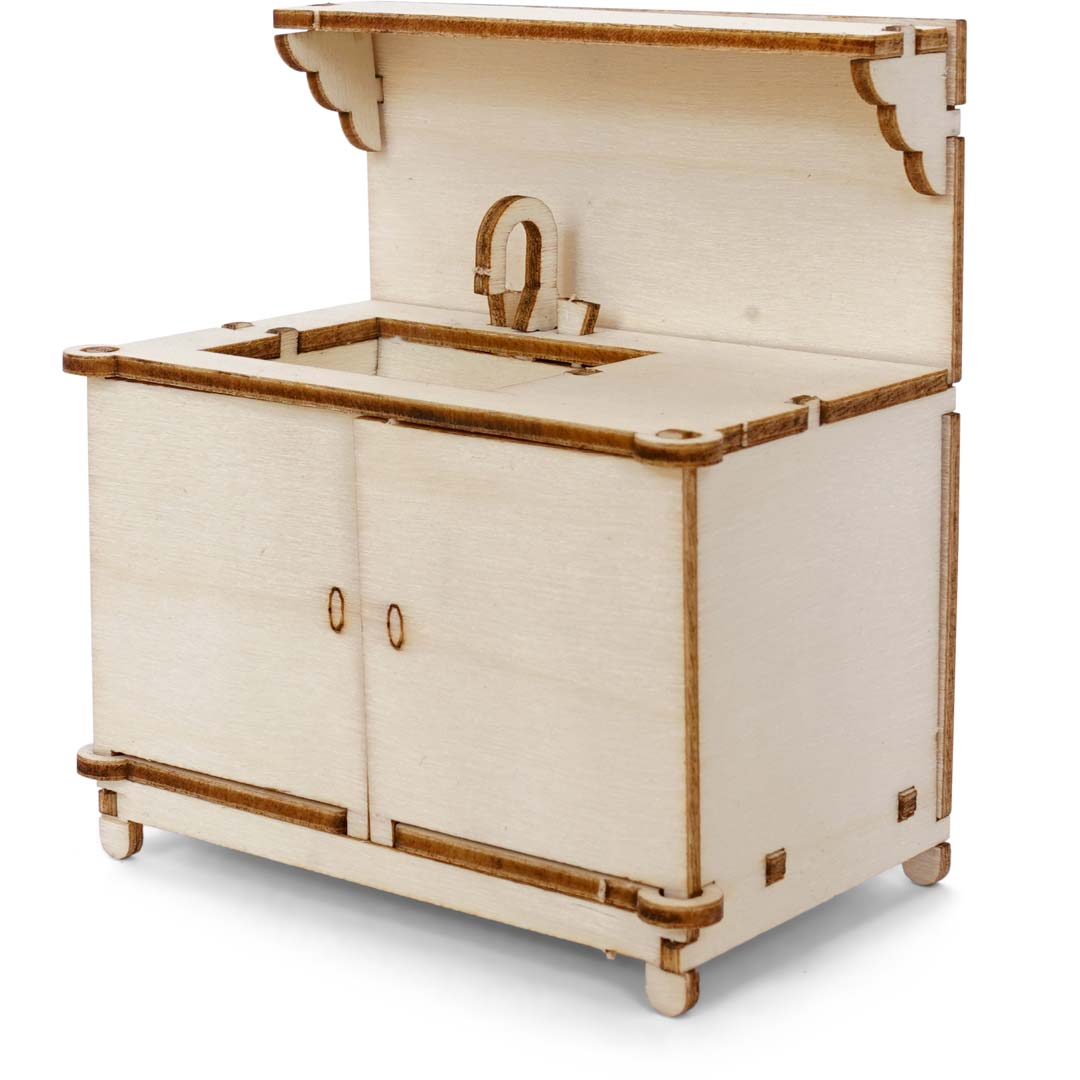 Holz-Baukastenset Sam & Julia Mäusehaus-Küche mit Herd, Spüle, Tisch und Schränken im Maßstab 1:12