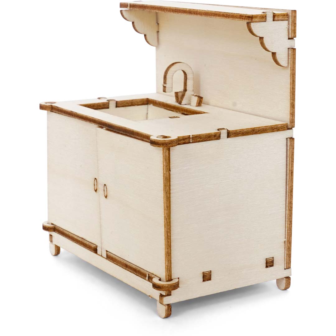 Holz-Baukastenset Sam & Julia Mäusehaus-Küche mit Herd, Spüle, Tisch und Schränken im Maßstab 1:12