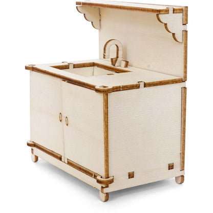 Holz-Baukastenset Sam & Julia Mäusehaus-Küche mit Herd, Spüle, Tisch und Schränken im Maßstab 1:12