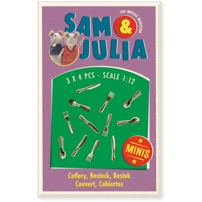 Miniatur-Besteck-Set Sam & Julia mit 12 Teilen in Metall für Puppenhaus