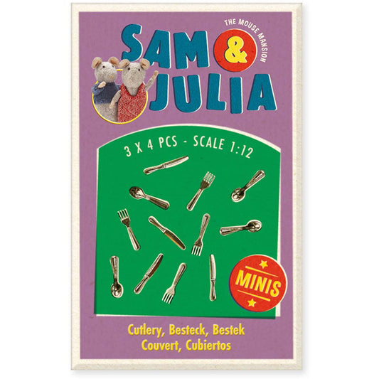 Miniatur-Besteck-Set Sam & Julia mit 12 Teilen in Metall für Puppenhaus