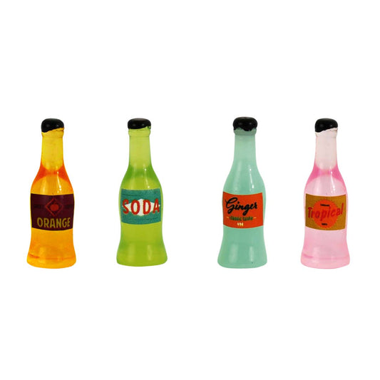 Vier miniaturen Limonadenflaschen im Maßstab 1:12 von Sam & Julia für Puppenhäuser