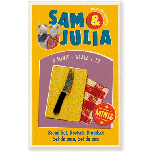 Miniatur-Brotschneide-Set Sam & Julia mit winzigen Zubehörteilen im Maßstab 1:12
