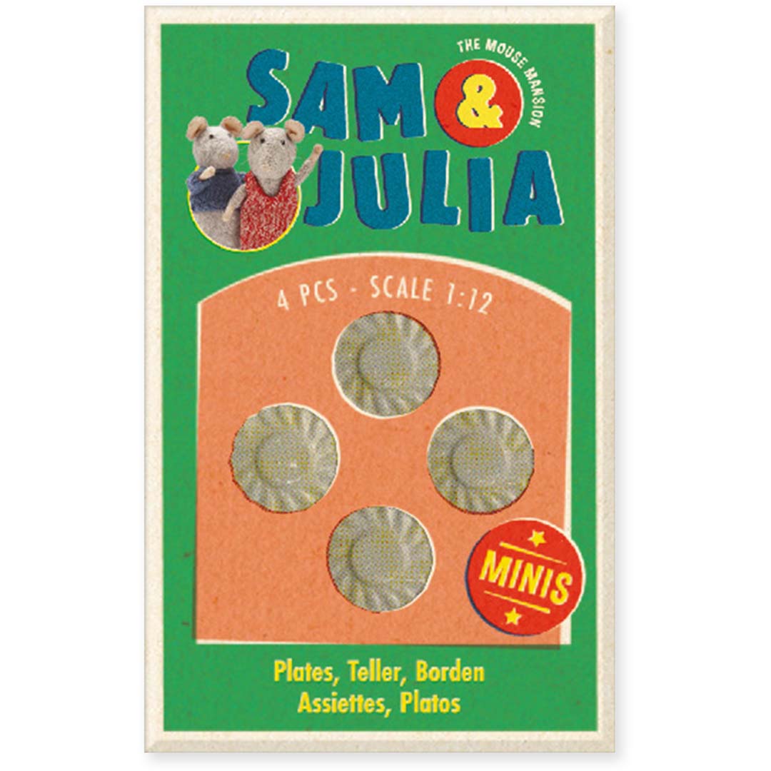 Sam & Julia Minis Teller im Maßstab 1:12, vier kleine Miniatur-Teller für Puppenhaus