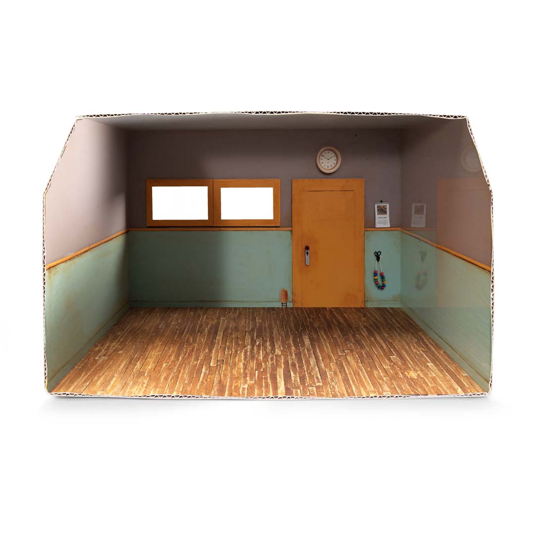 Karton-Klassenzimmer für Mäusefiguren von Sam & Julia mit Tapeten und Böden