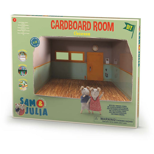 Karton-Klassenzimmer für Mäusefiguren von Sam & Julia mit Tapeten und Böden