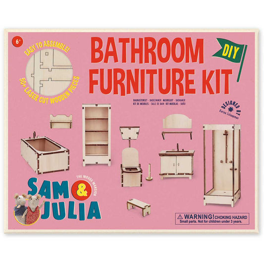 Holz-Baukastenset Sam & Julia Badezimmer mit Badewanne, Toilette und Waschbecken