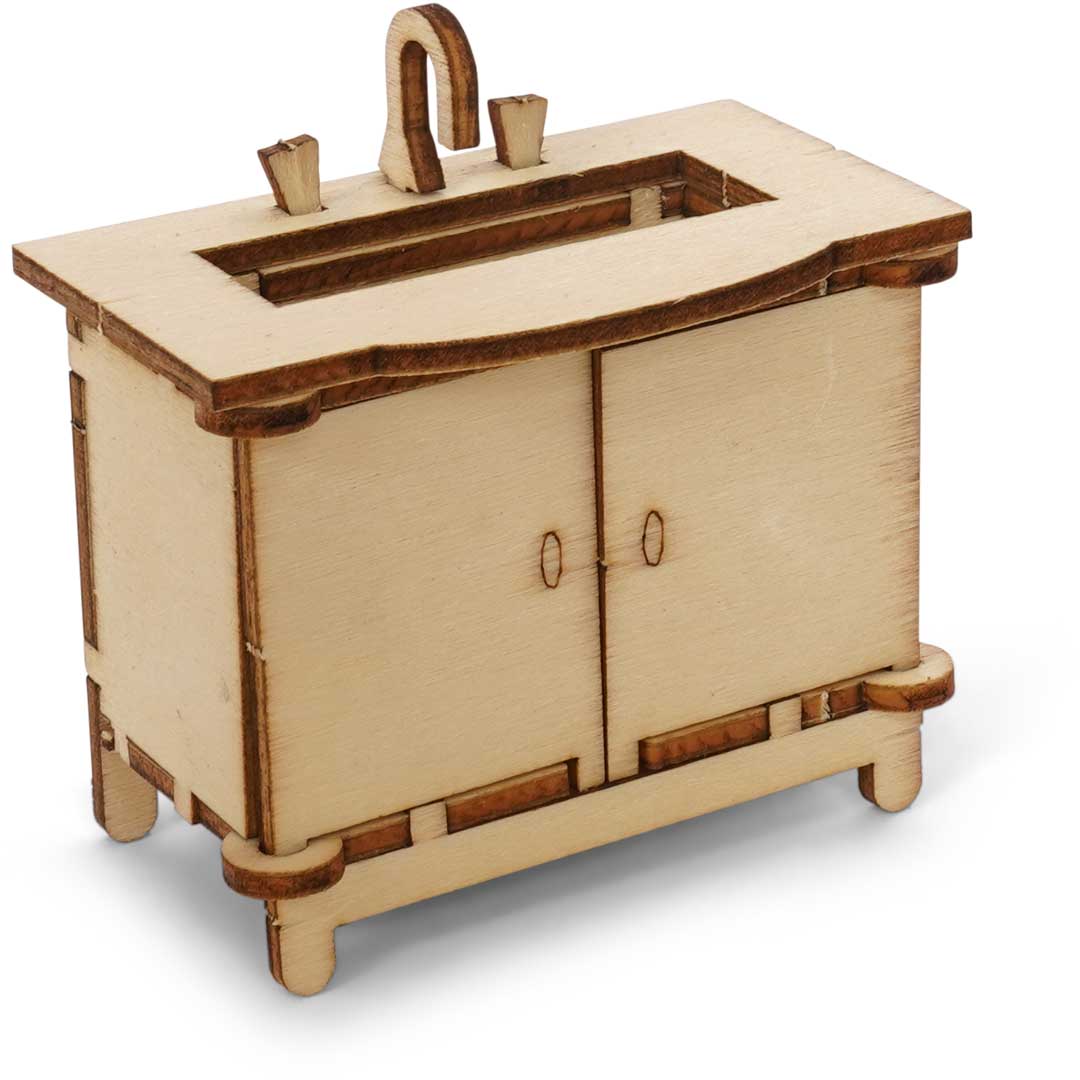 Holz-Baukastenset Sam & Julia Badezimmer mit Badewanne, Toilette und Waschbecken