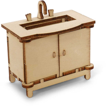 Holz-Baukastenset Sam & Julia Badezimmer mit Badewanne, Toilette und Waschbecken