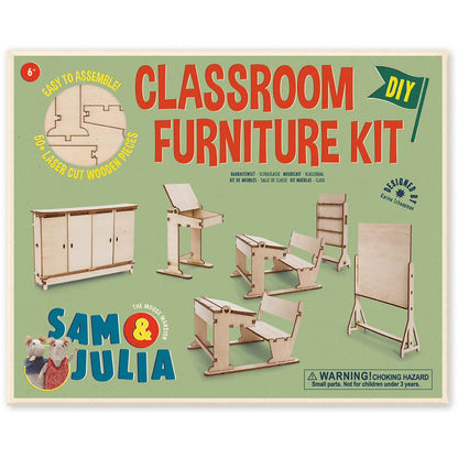 Holz-Baukastenset Klassenzimmer von Sam & Julia mit vorgeschnittenen Teilen für Möbel