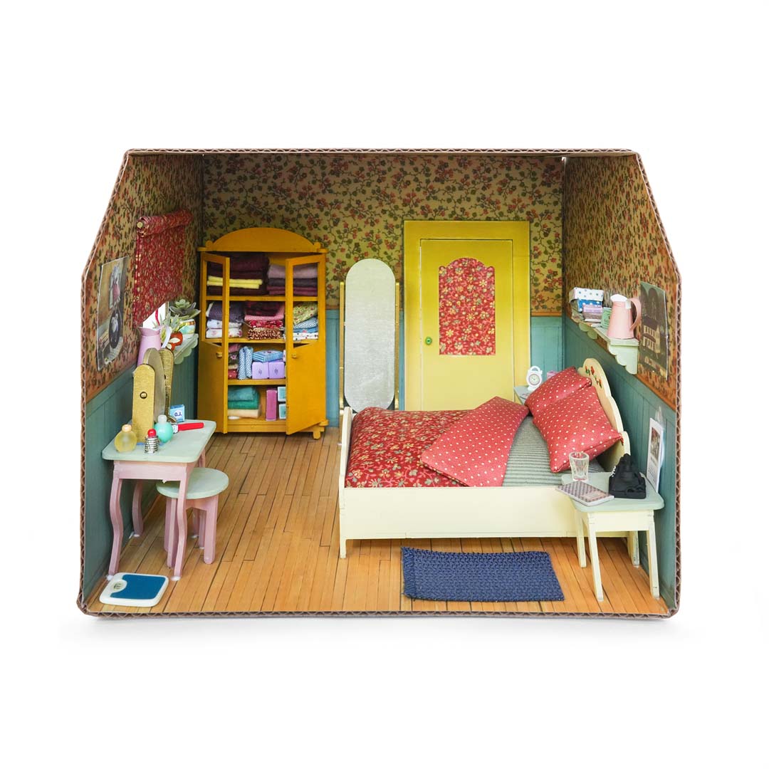 Holz-Baukastenset Mäusehaus-Elternschlafzimmer von Sam & Julia mit Bett, Schrank und Nachttischen