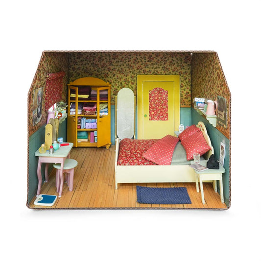 Holz-Baukastenset Mäusehaus-Elternschlafzimmer von Sam & Julia mit Bett, Schrank und Nachttischen