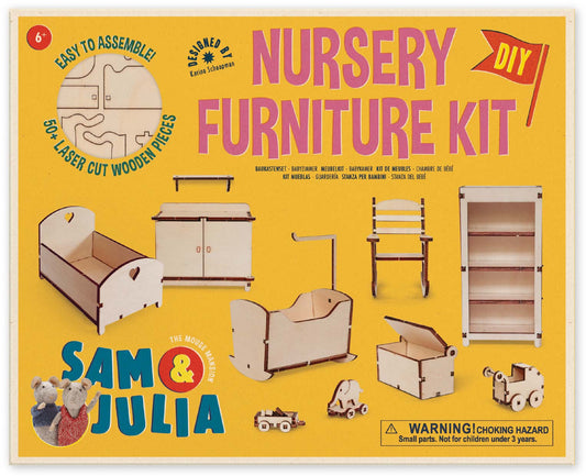 Holz-Baukastenset Mäusehaus-Zimmer Nursery von Sam & Julia mit Babybett, Wiege und Möbeln