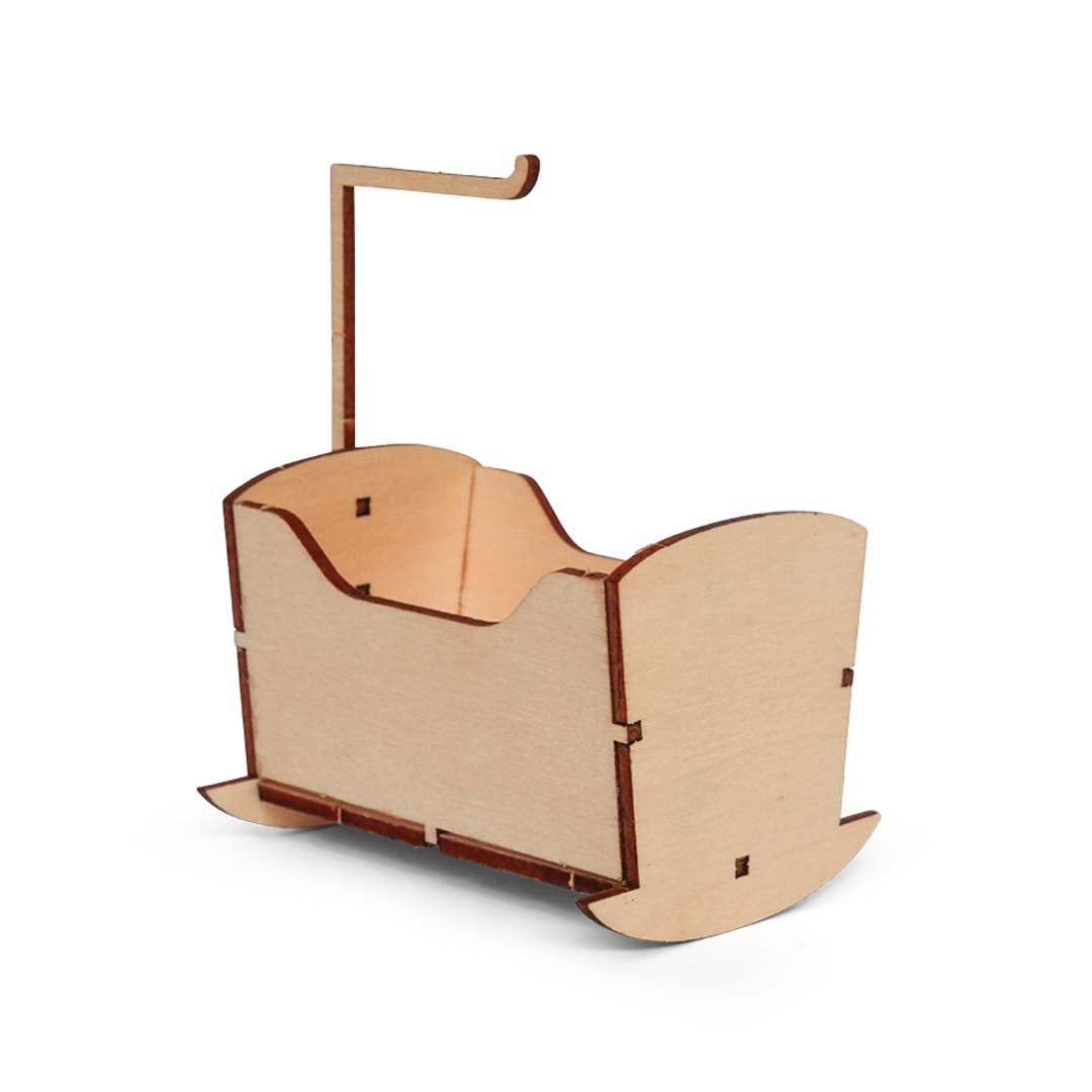 Holz-Baukastenset Mäusehaus-Zimmer Nursery von Sam & Julia mit Babybett, Wiege und Möbeln