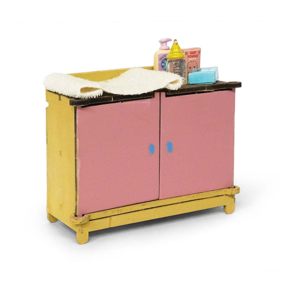 Holz-Baukastenset Mäusehaus-Zimmer Nursery von Sam & Julia mit Babybett, Wiege und Möbeln