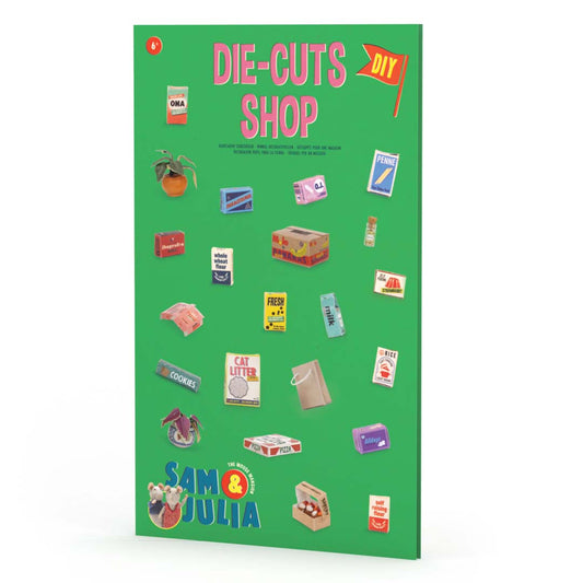 Papierbausatz Sam & Julia Mäusehaus-Kaufmannsladen mit vorgestanzten Miniaturregalen und Lebensmittelboxen