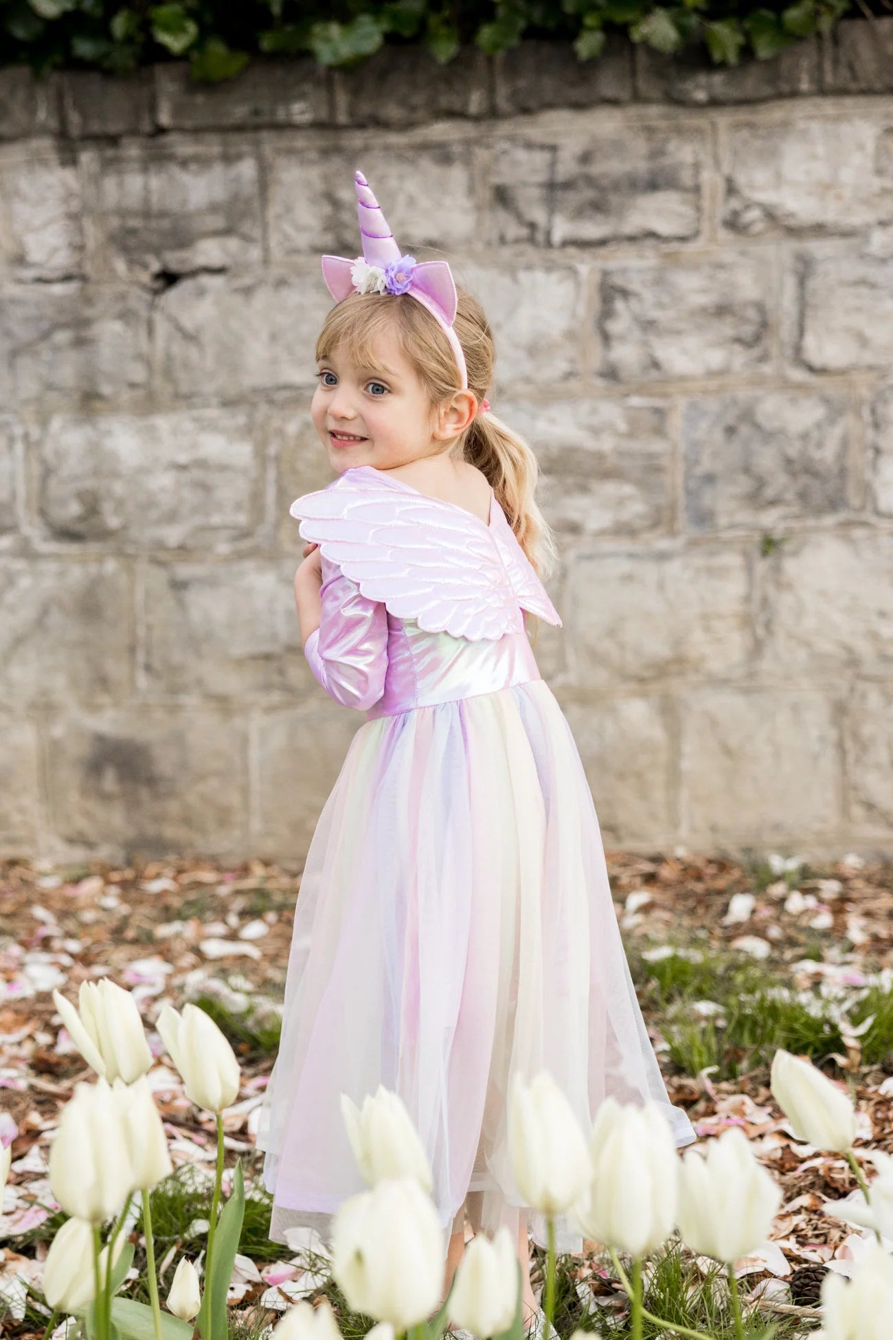 Einhornkleid mit Flügeln und Stirnband von Great Pretenders in Größe 92/104
