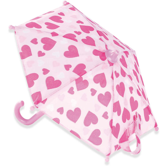 Götz Regenschirm Hearts in zartem Rosa mit Herzenmuster in Magenta, aufgespannt mit rosa Kunststoffgriff, Packshot