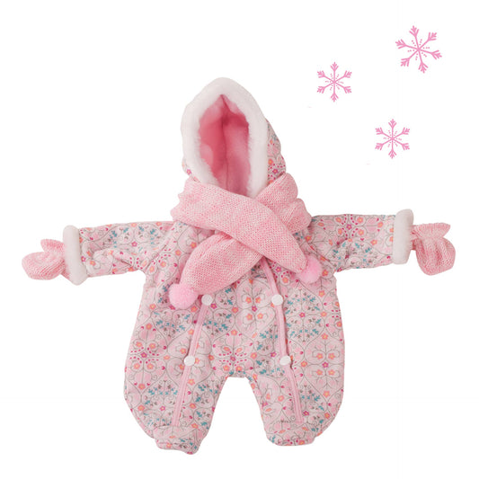 Götz Puppenkleidung Schick Eingepackt, rosa Anzug mit Blumenmuster, Schal und Handschuhe