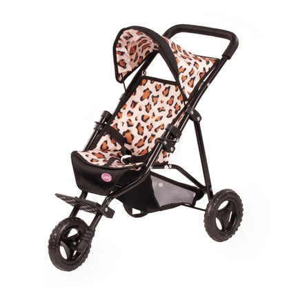 Götz 3-Rad Puppen-Buggy Klein Tiger mit orange-cremefarbenem Leoparden-Muster und schwarzem Gestell, Packshot