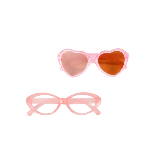 Götz Brillenset Pink für Puppen, rosafarbene Herz-Sonnenbrille und ovale Fassung