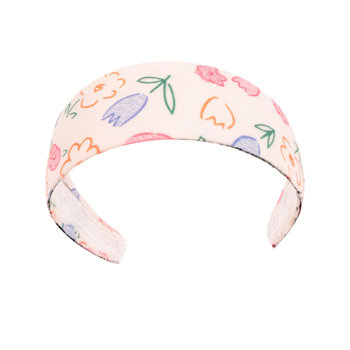 Götz Haarreif mit Blumenmuster, creme-farbener Stoff mit rosa, orange und violetten Blüten, grüne Blätter