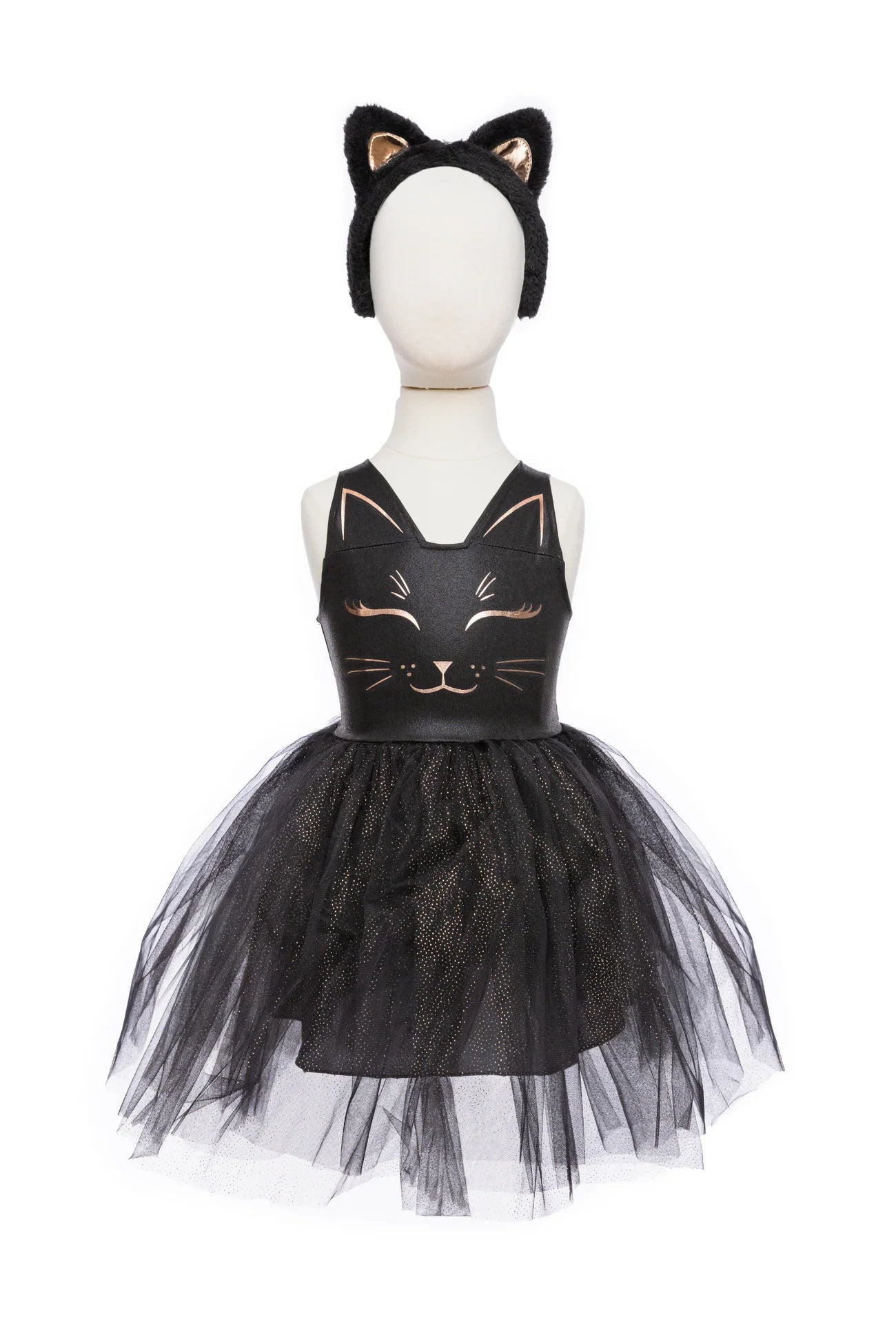 Schwarzes Samtkleid-Kostüm mit Katzenohren-Kopfbedeckung von Great Pretenders