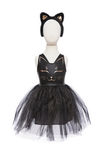 Schwarzes Samtkleid-Kostüm mit Katzenohren-Kopfbedeckung von Great Pretenders