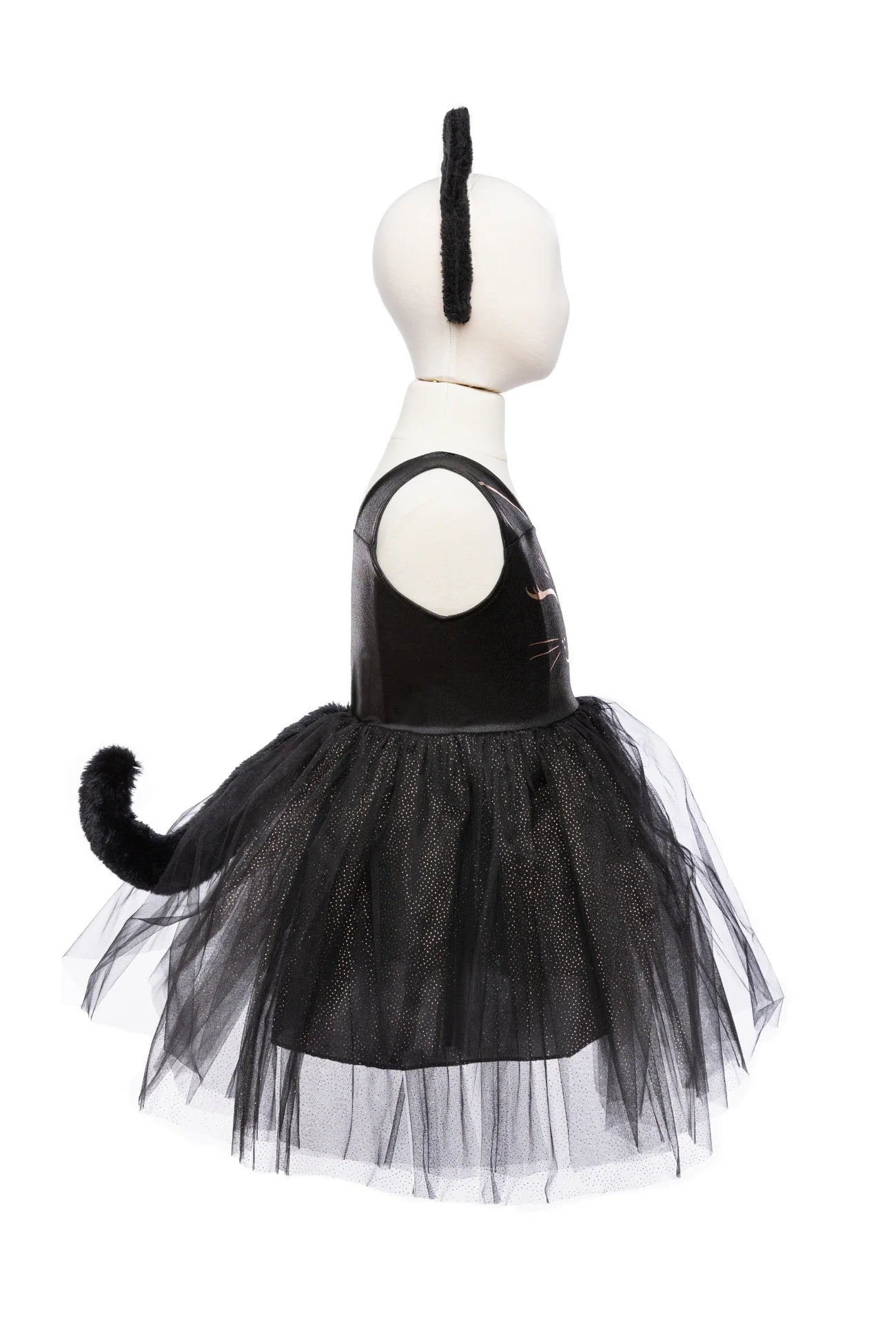 Schwarzes Samtkleid-Kostüm mit Katzenohren-Kopfbedeckung von Great Pretenders