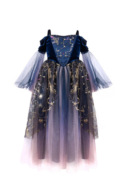 Hexen-Kostüm Twilight Zauberinnen Kleid von Great Pretenders in Dunkelblau mit Sternen-Details