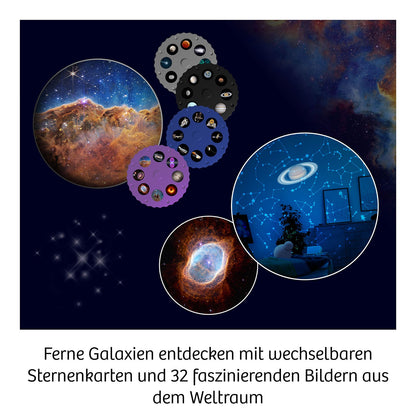 Kosmos Zimmer-Planetarium mit vier farbigen Sternbildscheiben und projizierten Weltall-Szenen