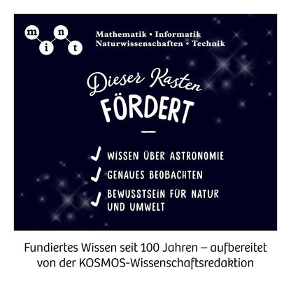 Kosmos Zimmer-Planetarium Verpackung mit Überschrift und Themen zu Astronomie, Naturwissenschaften und Umweltbewusstsein