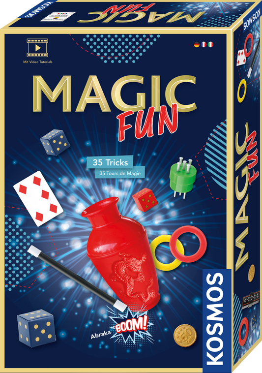 Kosmos Magic Fun Zauberkasten-Verpackung mit roter Zaubervase, Spielkarten, Würfeln, Ringen und Zauberstab, 35 Tricks