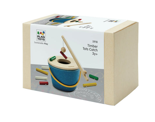 Angelspiel Timber Tots Catch von PlanToys mit Holzangel und bunten Stoffmeeresbewohnern